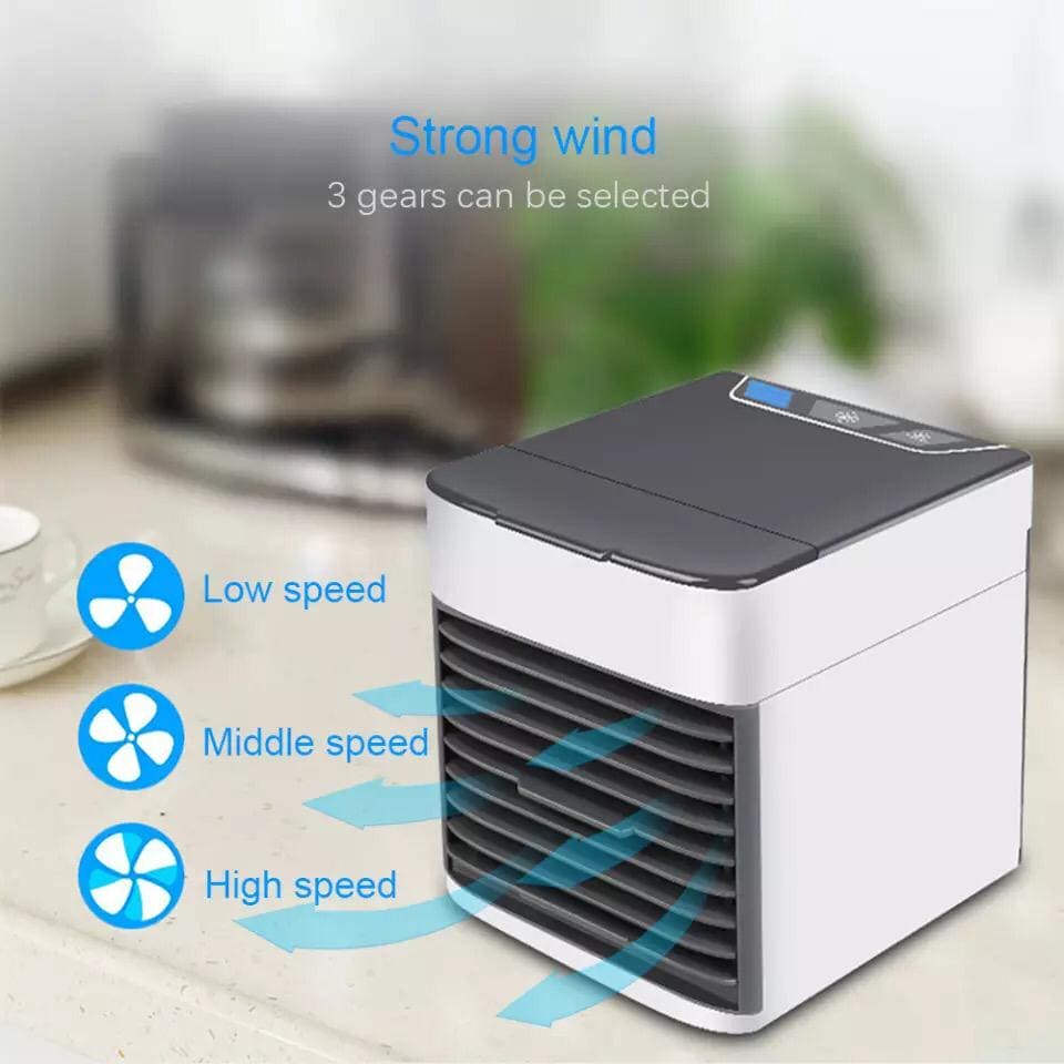 Mini USB Air Conditioner, Rechargeable Air Cooler With 3 Speeds, 7 LED Lights & Evaporative Humidification Mini USB Air Conditioner, Rechargeable Air Cooler With 3 Speeds, 7 LED Lights & Evaporative Humidification